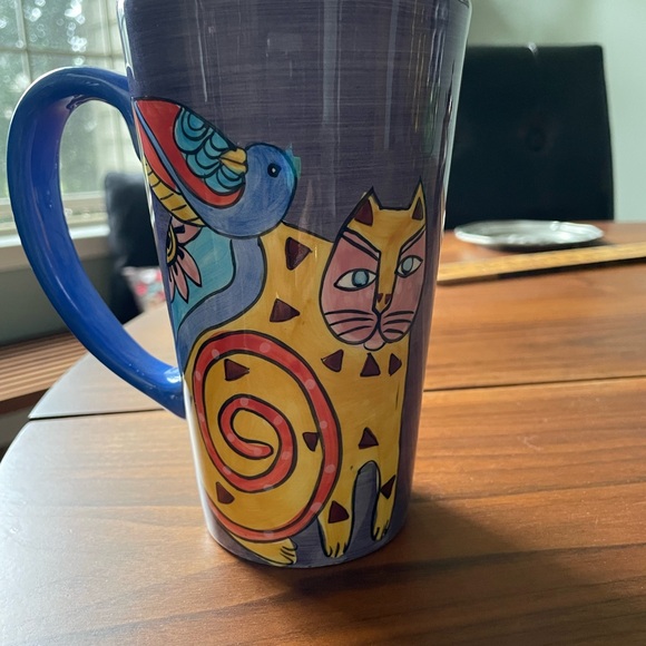 Laurel Burch Colorful Cat and Bird Mug - Purple and Yellow - Picture 1 of 4